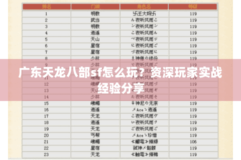 广东天龙八部sf怎么玩？资深玩家实战经验分享