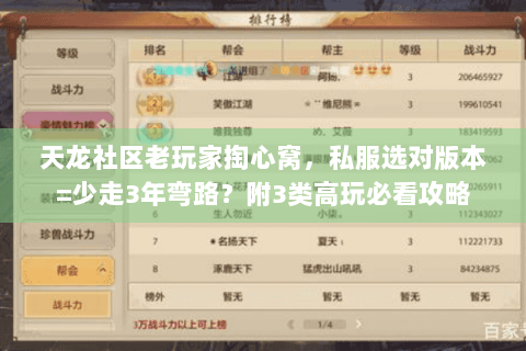 天龙社区老玩家掏心窝,私服选对版本=少走3年弯路?附3类高玩必看攻略 天龙社区老玩家掏心窝,私服选对版本=少走3年弯路?附3类高玩必看攻略