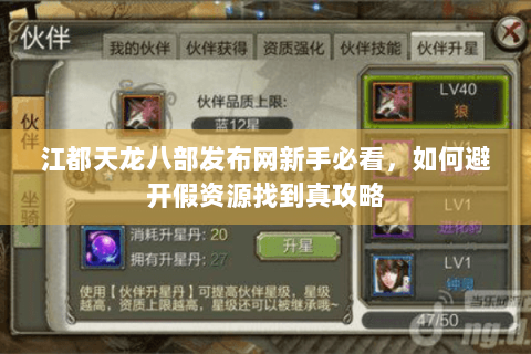 江都天龙八部发布网新手必看，如何避开假资源找到真攻略