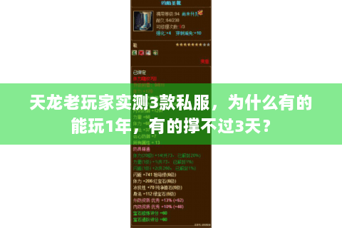 天龙老玩家实测3款私服，为什么有的能玩1年，有的撑不过3天？