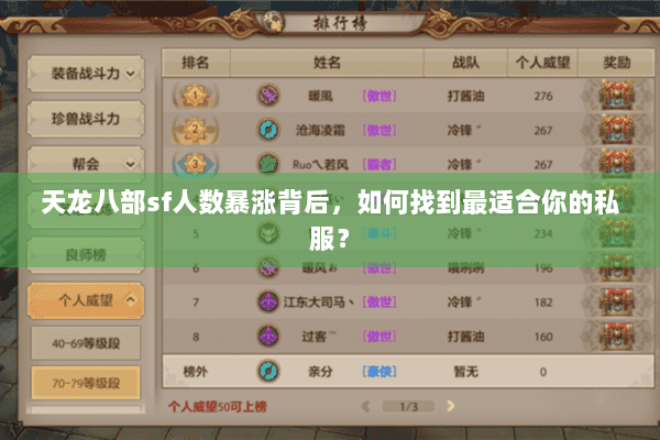 天龙八部sf人数暴涨背后,如何找到最适合你的私服? 天龙八部sf人数暴涨背后,如何找到最适合你的私服?