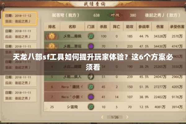 天龙八部sf工具如何提升玩家体验？这6个方案必须看