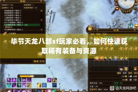 毕节天龙八部sf玩家必看，如何快速获取稀有装备与资源
