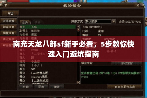 南充天龙八部sf新手必看,5步教你快速入门避坑指南 南充天龙八部sf新手必看,5步教你快速入门避坑指南