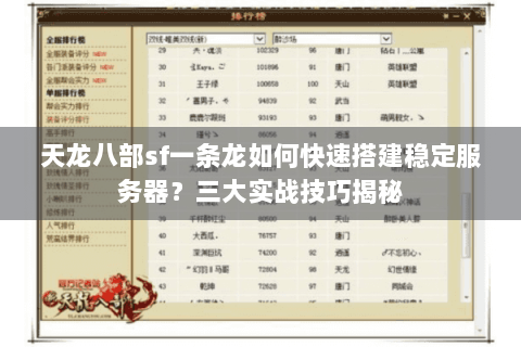 天龙八部sf一条龙如何快速搭建稳定服务器？三大实战技巧揭秘