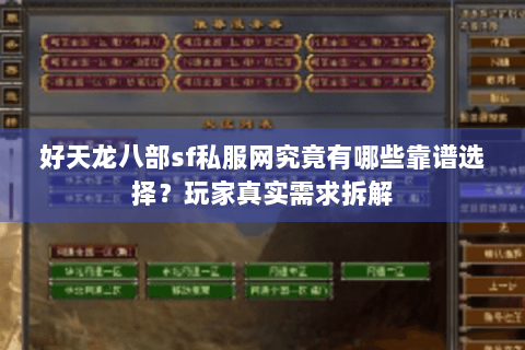 好天龙八部sf私服网究竟有哪些靠谱选择？玩家真实需求拆解