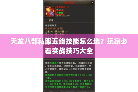 天龙八部私服五绝技能怎么选?玩家必看实战技巧大全 天龙八部私服五绝技能怎么选?玩家必看实战技巧大全