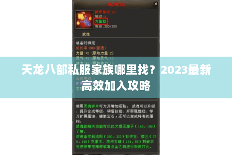 天龙八部私服家族哪里找？2023最新高效加入攻略