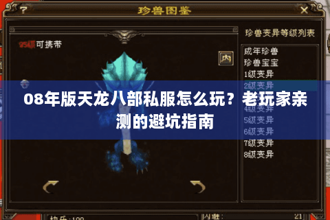 08年版天龙八部私服怎么玩?老玩家亲测的避坑指南 08年版天龙八部私服怎么玩?老玩家亲测的避坑指南