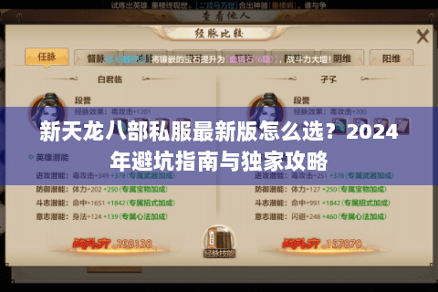 新天龙八部私服最新版怎么选？2024年避坑指南与独家攻略