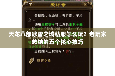 天龙八部冰雪之域私服怎么玩？老玩家总结的五个核心技巧