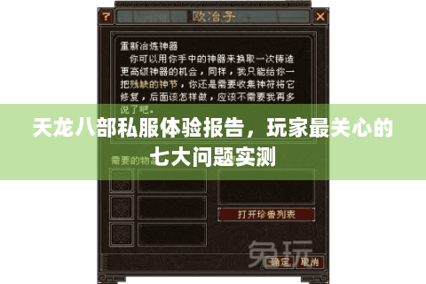 天龙八部私服体验报告，玩家最关心的七大问题实测
