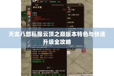 天龙八部私服云顶之巅版本特色与快速升级全攻略