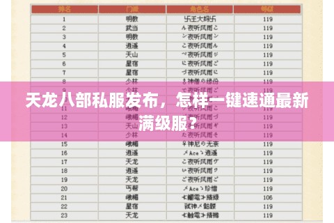 天龙八部私服发布,怎样一键速通最新满级服? 天龙八部私服发布,怎样一键速通最新满级服?