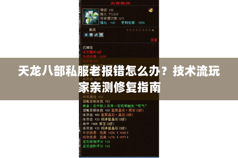 天龙八部私服老报错怎么办？技术流玩家亲测修复指南
