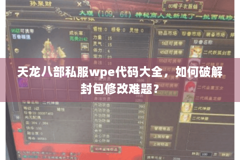 天龙八部私服wpe代码大全，如何破解封包修改难题？