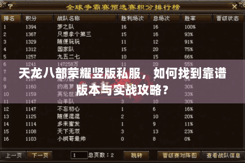 天龙八部荣耀竖版私服，如何找到靠谱版本与实战攻略？