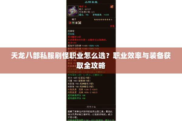 天龙八部私服刷怪职业怎么选?职业效率与装备获取全攻略 天龙八部私服刷怪职业怎么选?职业效率与装备获取全攻略