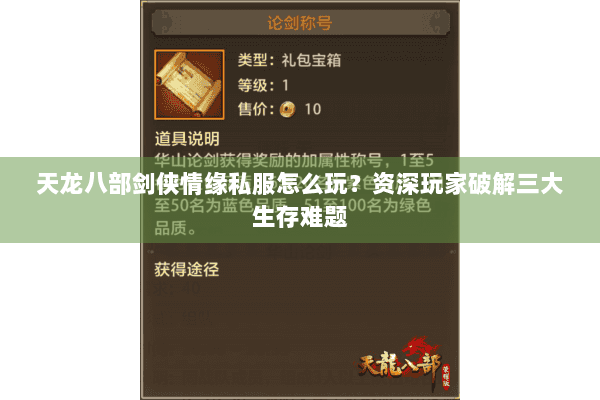 天龙八部剑侠情缘私服怎么玩？资深玩家破解三大生存难题