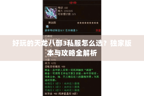 好玩的天龙八部3私服怎么选？独家版本与攻略全解析