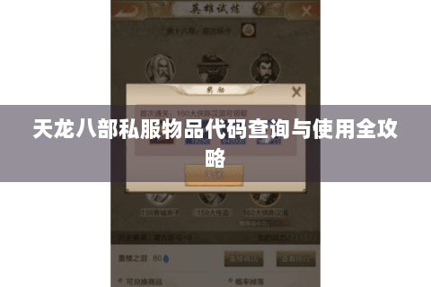 天龙八部私服物品代码查询与使用全攻略