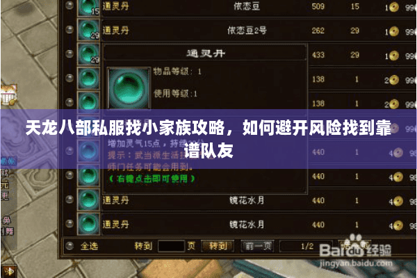 天龙八部私服找小家族攻略,如何避开风险找到靠谱队友 天龙八部私服找小家族攻略,如何避开风险找到靠谱队友