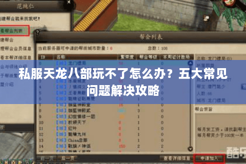 私服天龙八部玩不了怎么办？五大常见问题解决攻略