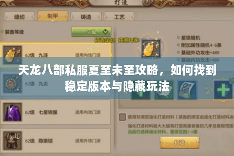 天龙八部私服夏至未至攻略，如何找到稳定版本与隐藏玩法
