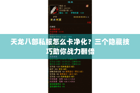天龙八部私服怎么卡净化？三个隐藏技巧助你战力翻倍