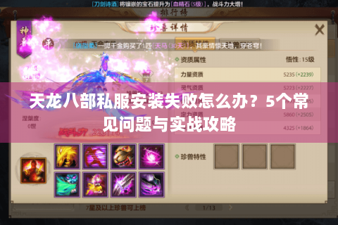 天龙八部私服安装失败怎么办？5个常见问题与实战攻略