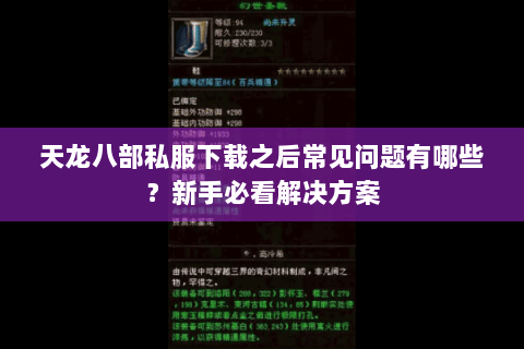 天龙八部私服下载之后常见问题有哪些？新手必看解决方案