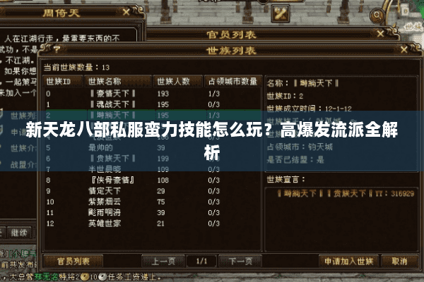 新天龙八部私服蛮力技能怎么玩？高爆发流派全解析