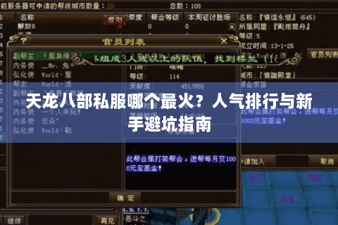 天龙八部私服哪个最火？人气排行与新手避坑指南