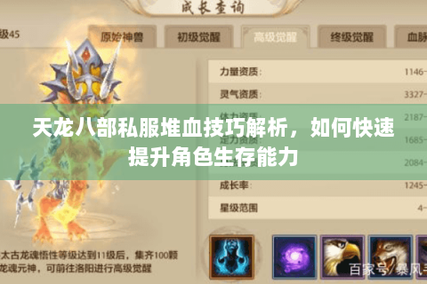 天龙八部私服堆血技巧解析,如何快速提升角色生存能力 天龙八部私服堆血技巧解析,如何快速提升角色生存能力