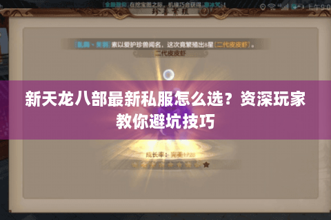 新天龙八部最新私服怎么选？资深玩家教你避坑技巧