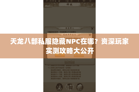 天龙八部私服隐藏NPC在哪？资深玩家实测攻略大公开