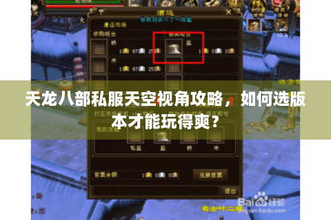 天龙八部私服天空视角攻略，如何选版本才能玩得爽？