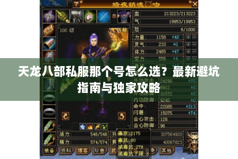 天龙八部私服那个号怎么选？最新避坑指南与独家攻略
