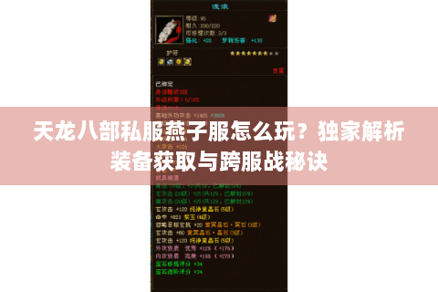 天龙八部私服燕子服怎么玩?独家解析装备获取与跨服战秘诀 天龙八部私服燕子服怎么玩?独家解析装备获取与跨服战秘诀