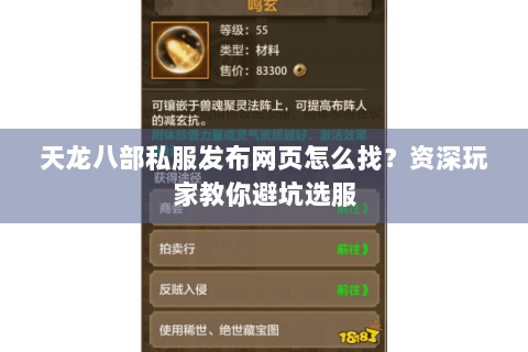 天龙八部私服发布网页怎么找？资深玩家教你避坑选服