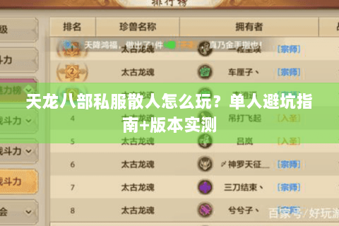 天龙八部私服散人怎么玩?单人避坑指南+版本实测 天龙八部私服散人怎么玩?单人避坑指南+版本实测