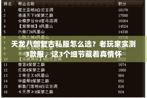 天龙八部复古私服怎么选？老玩家实测3款服，这3个细节藏着真情怀
