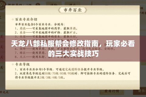天龙八部私服帮会修改指南，玩家必看的三大实战技巧