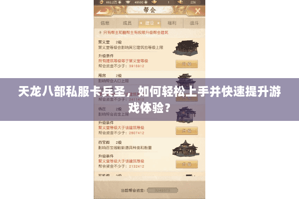 天龙八部私服卡兵圣，如何轻松上手并快速提升游戏体验？