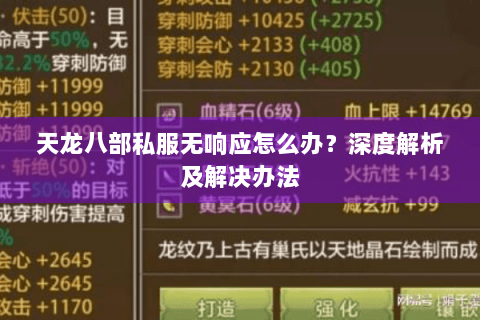 天龙八部私服无响应怎么办？深度解析及解决办法