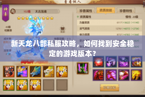 新天龙八部私服攻略，如何找到安全稳定的游戏版本？