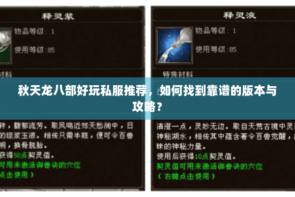 秋天龙八部好玩私服推荐，如何找到靠谱的版本与攻略？