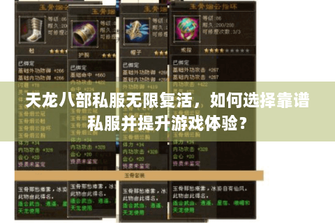 天龙八部私服无限复活，如何选择靠谱私服并提升游戏体验？