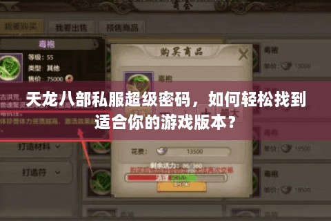 天龙八部私服超级密码，如何轻松找到适合你的游戏版本？
