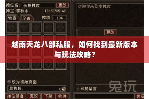 越南天龙八部私服，如何找到最新版本与玩法攻略？
